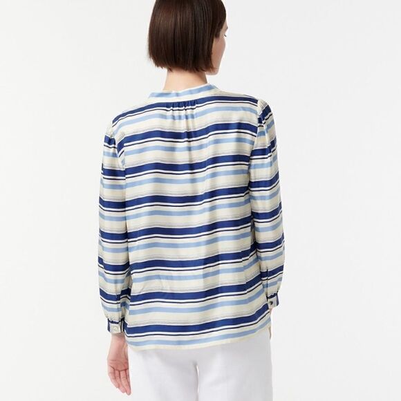 J. Crew collection 100% silk twill stripe tie neck blouse top shirt - Picture 5 of 9